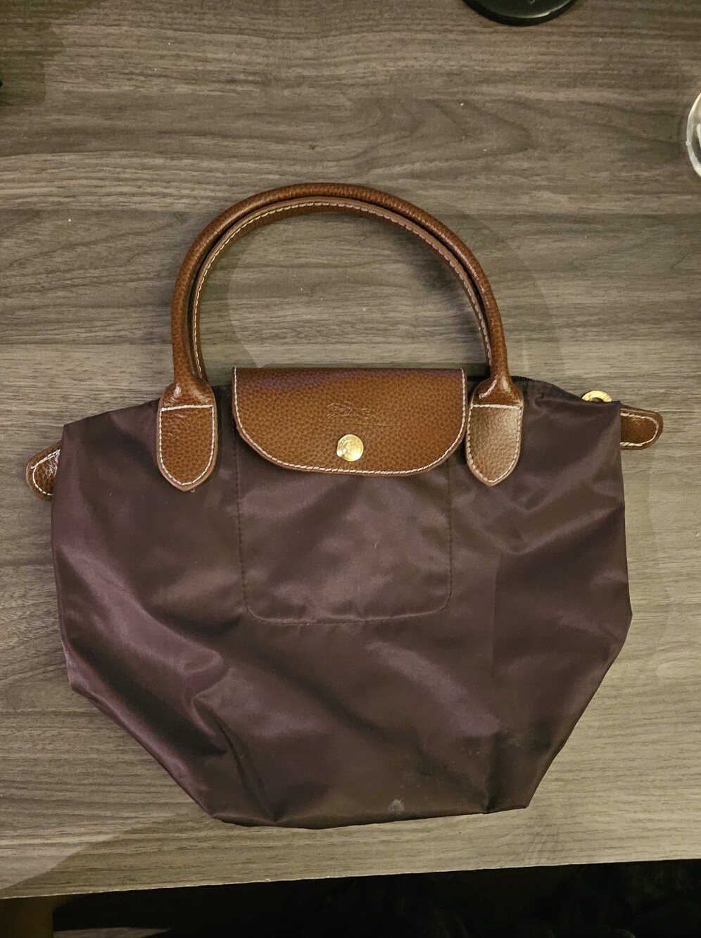 Longchamp Brown Nylon Le Pliage Top Handle Tote with Tan Leather Trim - Picture 5 of 9